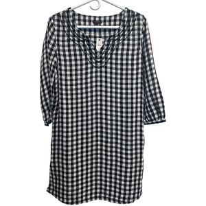 Talbots Black & White Gingham Dress Long Sleeve Embroidered Neckline Size XS NWT